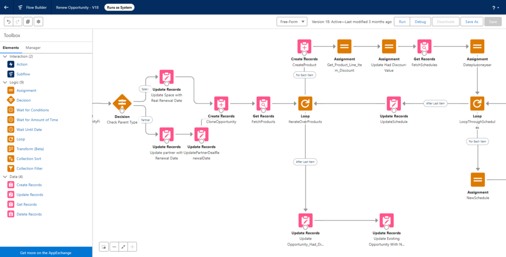 A Salesforce flow builder diagram