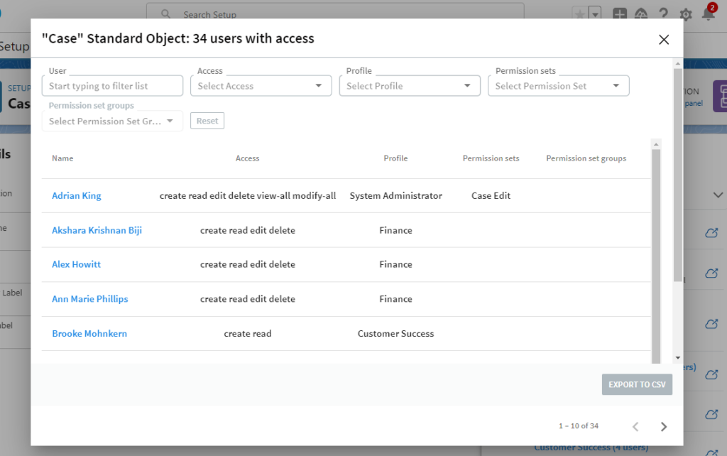 Salesforce Permissions Management: A screenshot of Elements.cloud Access Analyzer